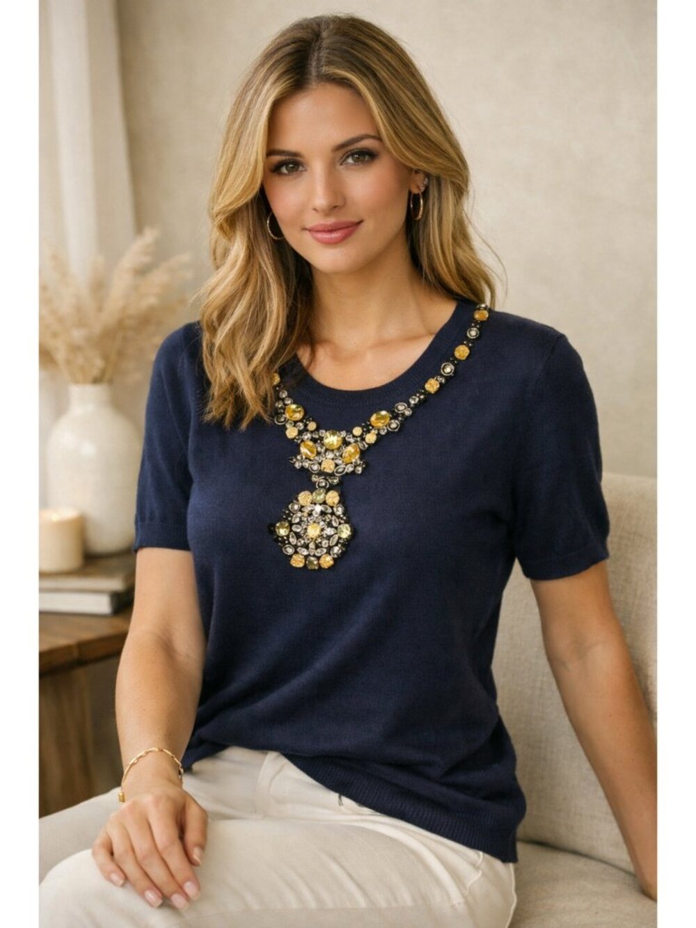 Per Se by Carlisle Silk Blend Embellished Top